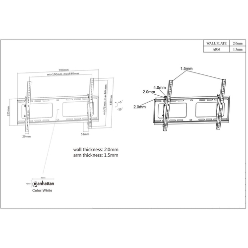 Manhattan Soporte para TV, de pared, con inclinación, pantallas planas de 37" a 80" de máximo 80 kg imagen 5