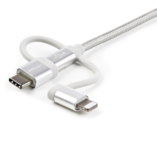 StarTech.com USB Multi Charging Cable - 3.3 ft / 1m - Lightning / USB-C / Micro-USB - Braided - MFi Certified - USB 2.0 - 3 in 1 Charging (LTCUB1MGR) USB-kabel 1m Sølv – billede 4