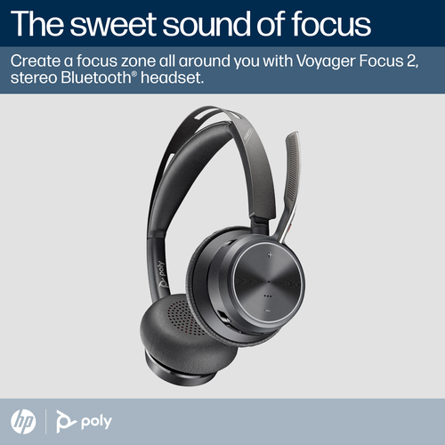 Poly Voyager Focus 2 MS Teams Certified USB-C Headset +Adapter +Stand - image 2