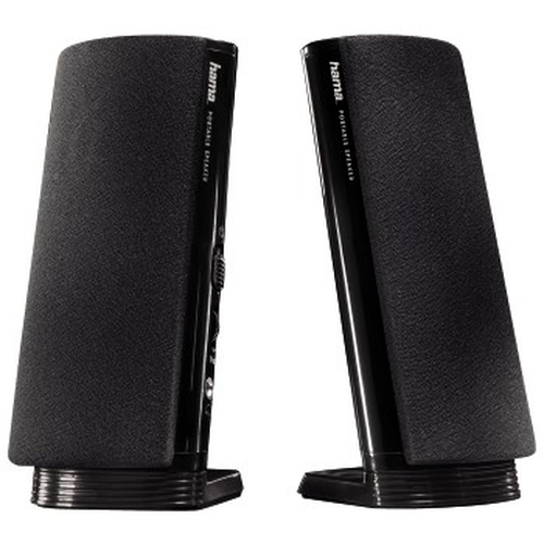 Hama | Altavoz estéreo con conexión USB A y Jack de 3,5mm, control de volumen integrado, color negro.