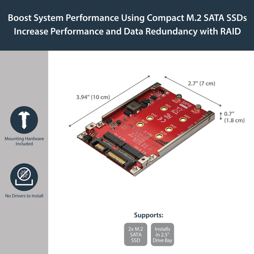 StarTech.com M.2 to SATA Adapter for M.2 SATA SSDs, Dual Slot M2 Drive Host Adapter/Converter with RAID Support, 2.5-Inch Drive Form Factor, TAA – image 5