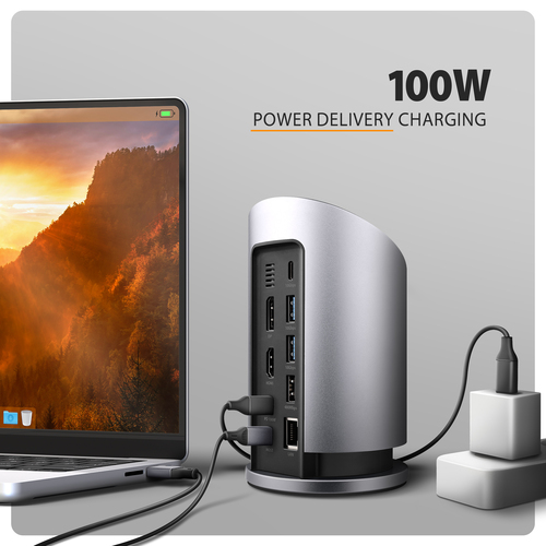 Axagon HMC-WL9 USB 10Gbps hub with Qi, 3x USB-A, USB-C, HDMI & DP 4k/60Hz, RJ-45, PD – image 7