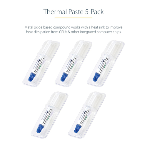 StarTech.com Thermal Paste, High Performance Thermal Paste, Pack of 5 Re-sealable Syringes (1.5g / each), Metal Oxide Heat Sink Compound, CPU Thermal Paste, Thermal Glue, RoHS / CE - GPU Grease Kølepasta 5-pack Grå 1.5 g – billede 8
