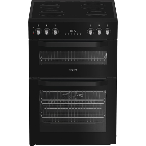 Hotpoint HDE6VDB1 60cm Double Oven Electric Cooker in Black Ceramic Ho - image 1