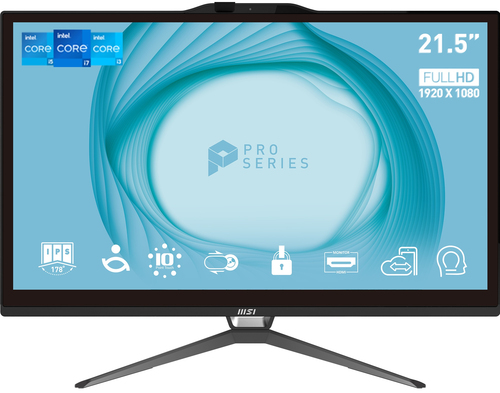 MSI Pro AP222T 13M G7400 4GB 128GB W11P Моноблок Intel® Pentium® Gold 54,6 cm (21.5") 1920 x 1080 пикселей Сенсорный экран ПК все в одном DDR4-SDRAM HDD+SSD Windows 11 Pro Wi-Fi 5 (802.11ac) Черный