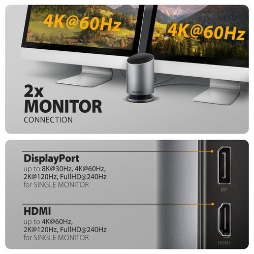 Axagon HMC-WL9 USB 10Gbps hub with Qi, 3x USB-A, USB-C, HDMI & DP 4k/60Hz, RJ-45, PD – image 8