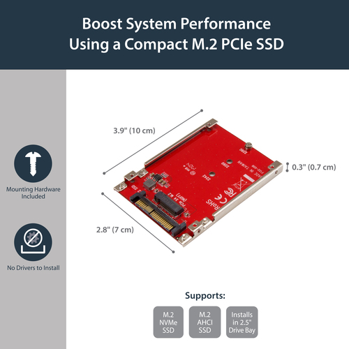 StarTech.com M.2 to U.2 Adapter - For M.2 PCIe NVMe SSDs - PCIe M.2 Drive to U.2 (SFF-8639) Host Adapter - M2 SSD Converter (U2M2E125) Interfaceadapter – billede 7