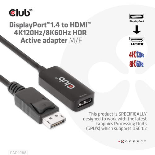Club 3D DisplayPort 1.4 naar HDMI HDR Active adapter, afbeelding 2