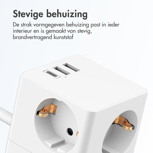 Accezz PowerCube Strip | 6-in-1 - 1x USB-C + 2x USB-A + 3x stopcontact, afbeelding 5