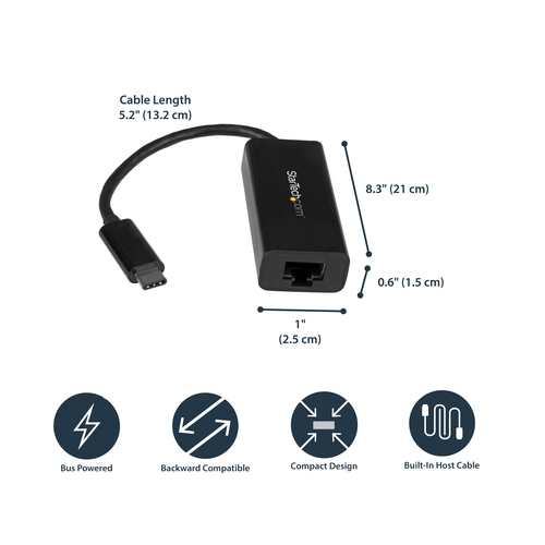 StarTech.com USB-C to Gigabit Ethernet Adapter, Black, Thunderbolt 3 / 4 Compatible, Windows & Mac, RJ45 LAN Network Converter – image 7
