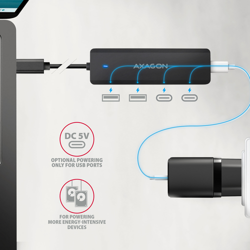 Axagon HUE-C2C 4× USB 5Gbps Hub, 2× USB-A & 2× USB-C, USB-C Power IN – image 3