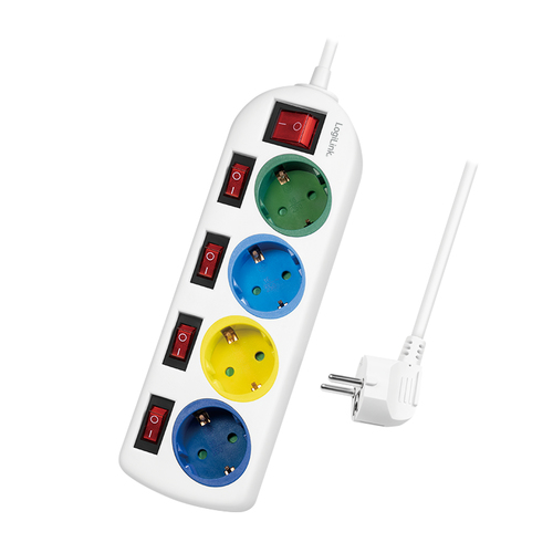 LogiLink Multicolor Stikdåse 4-stik 16A Blå Grøn Rød Hvid Gul 1.5m
