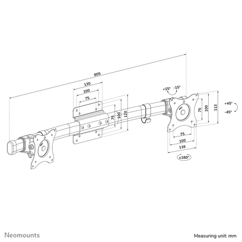Neomounts FPMA-CB100BLACK - Monitorarm voor 2 schermen, afbeelding 8