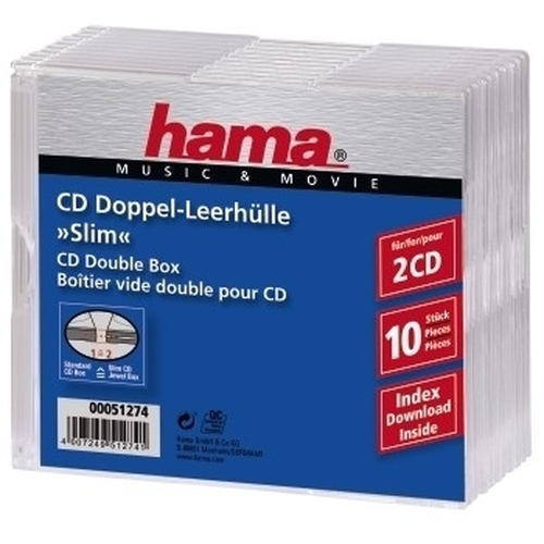 Product image: Hama CD Slim Double Jewel Case, pack 10 2 discs Transparent