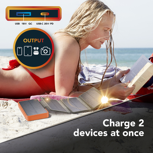 Cellularline POWER BANK SOLAR PRO 4 PANNELLI SOLARI ETFE 1.5W 10.000 MAH 20W DOPPIA PORTA USB A+C ARANCIONE – image 3
