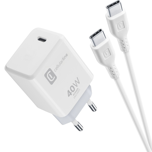 Cellularline ACHIPHKITC2CPD40WW зарядное устройство для мобильных устройств Ноутбук, Универсальная Белый Кабель переменного тока Быстрая зарядка Для помещений