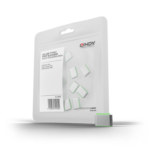 Product image: Lindy USB Type C Port Blockers (Without Key) - Pack of 10, Green