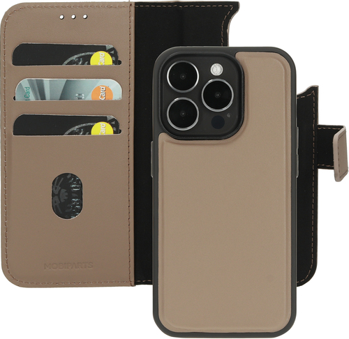 Mobiparts Leather 2 in 1 Wallet Case Apple iPhone 15 Pro Taupe - Smartphonehoesje