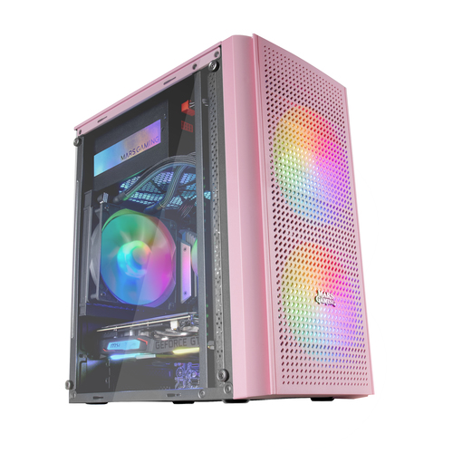 Mars Gaming MC300P Micro ATX Tempered Glass PC Case 3xFRGB Fan Pink