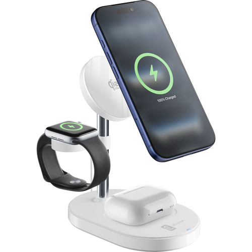 Cellularline WIR3IN1MAGQI25W зарядное устройство для мобильных устройств Гарнитура, Универсальная Белый Кабель переменного тока Беспроводная зарядка Быстрая зарядка Для помещений