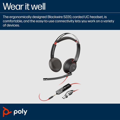 Poly Blackwire 5220 Stereo USB-A Headset 8X231A6 - image 6