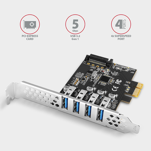 AXAGON SuperSpeed 4  USB-A 5 Gbps externe Ports PCIe-Karte – Foto 3 von 7