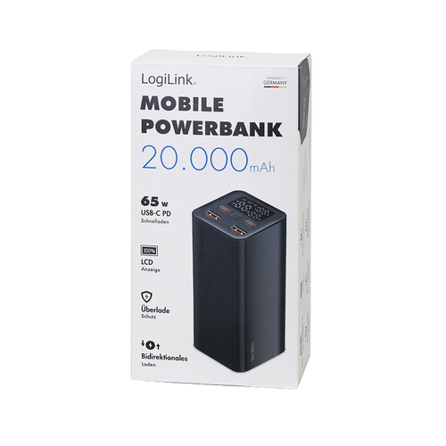 Logilink Powerbank 20000 mAh, QC 3.0 PD 3.0 65W schwarz, afbeelding 5