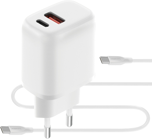 Mobiparts Wall Charger Dual USB-C/USB-A with USB-C to USB-C cable White