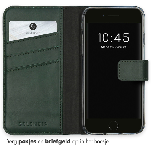Selencia Echt Lederen Bookcase iPhone SE (2022 / 2020) / 8 / 7 / 6(s) - Groen, afbeelding 3