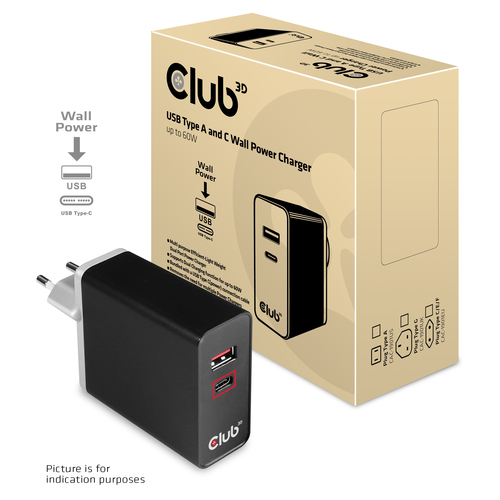CLUB3D USB Type A and C Dual Power Charger up to