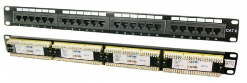 19" Patch panel - 1U, 24 x RJ45 CAT6 uskærmet (LSA), Sort