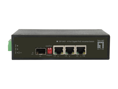 LevelOne 4-Port Gigabit PoE Industrial Switch, 2 PoE Outputs, 1 x Gigabit SFP, 1 x Gigabit RJ45 – image 2