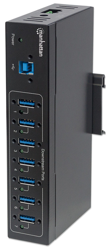 Manhattan USB-A 7-Port Hub Industrial, 7x USB-A Ports, 5 Gbps (USB 3.2 Gen1 aka USB 3.0), 20 kV ESD Protection, A/C, Bus and Terminal-Block Power Options, DIN R