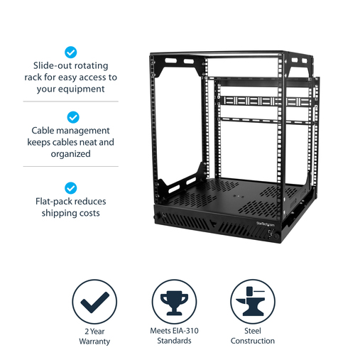 StarTech.com 19in 12U Sliding Rotating Open Frame Network Rack - 4 Post AV/Data Rack – image 3