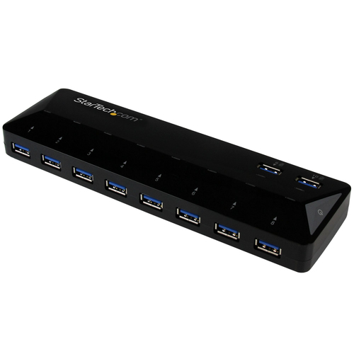 StarTech.com 10 Port USB 3.0 Hub with Charge & Sync Ports - 8 x USB-A, 2 x USB-A Fast Charge Ports - Multi Port Powered USB Hub (ST103008U2C) Sort