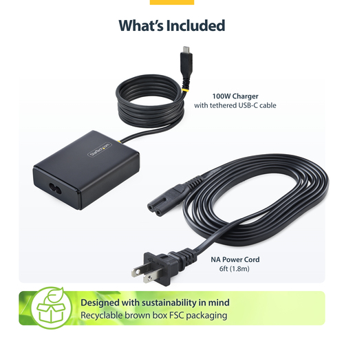 StarTech.com 100W USB-C Laptop Charger with 5ft (1.5m) Tethered USB-C Cable, Power Adapter Brick for Dell, HP ProBook, MacBook Pro, Microsoft Surface Pro – image 9
