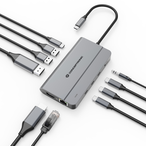 Conceptronic DONN34G 10-in-1 USB 3.2 Gen 2 MST Docking Station, 4K60Hz HDMI, 8K30Hz DisplayPort, GbE, USB-C 10Gbps x 3, USB-A 480Mbps x 2, Audio – image 4