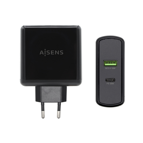 AISENS ASCH-2PD30QC-BK mobile device charger GPS, Gaming controls, MP3, MP4, Mobile phone, Laptop, Smartphone, Tablet Black AC Fast charging Indoor