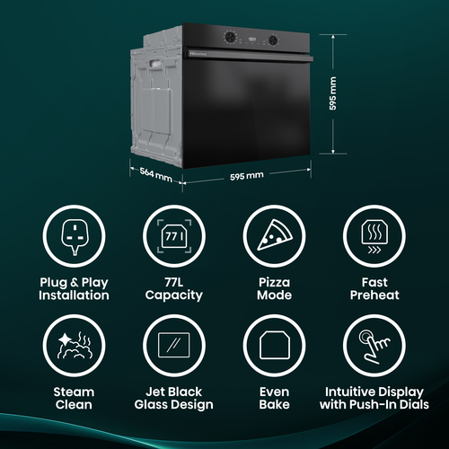 Hisense Hi2 BI622ABPGUK Built In Electric Single Steam, Plug & Play Oven - Jet Black – image 3