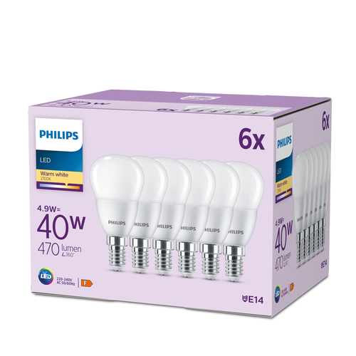 Philips Ampoule LED sphérique mate - 40 W - E14 - Lumière blanc chaud - Lot de 6 – Photo 4 sur 4