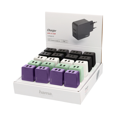 Hama 00210540 зарядное устройство для мобильных устройств Смартфон, Планшет Черный, Зеленый, Пурпурный, Белый Кабель переменного тока Для помещений