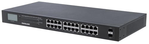 Intellinet 24-Port 2 SFP Ports, LCD Display, IEEE 802.3at/af Power over ( / ) Compliant, 370 W, Endspan, 19 Rackmount (Euro 2-pin plug) Switch 24-porte Gigabit PoE+