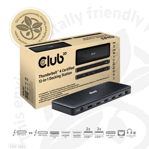 Club 3D 12-in-1 - docking station - USB-C  USB4  Thunderbolt 3  Thunderbolt 4 - 2 x HDMI DP Thunderbolt 4 - 25GbE – Foto 8 von 8