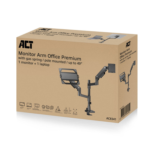 ACT AC8341 Monitorhalterung 49 Zoll mit Gasdruckfeder für 1 Monitor inklusive Laptophalterung – Foto 5 von 8