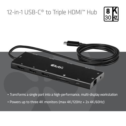 CLUB3D 12-in-1 USB-C® to Triple HDMI™ Hub DP2.1 PD3.0 – image 2