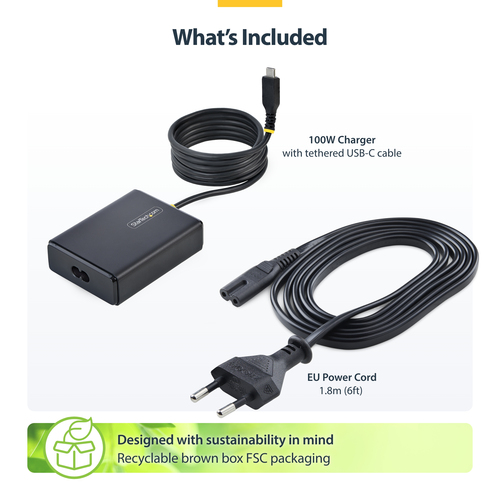 StarTech.com 100W USB-C Laptop Charger with 1.5m Tethered USB-C Cable, Power Adapter Brick for Dell, XPS, HP ProBook, MacBook Pro, Microsoft Surface Pro – image 8