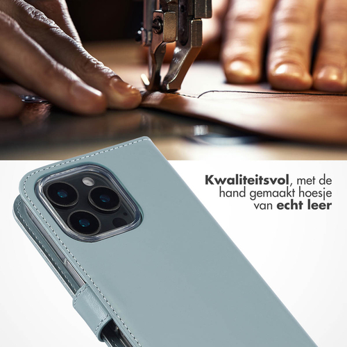 Selencia Echt Lederen Bookcase iPhone 16 Pro - Air Blue, afbeelding 2
