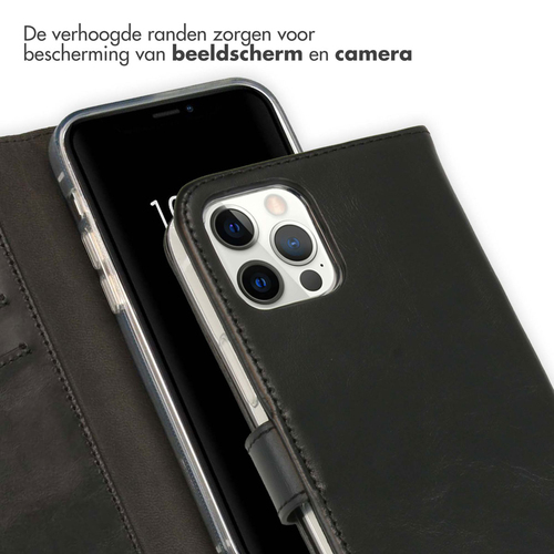 Selencia Echt Lederen Bookcase iPhone 12 (Pro) - Zwart, afbeelding 4