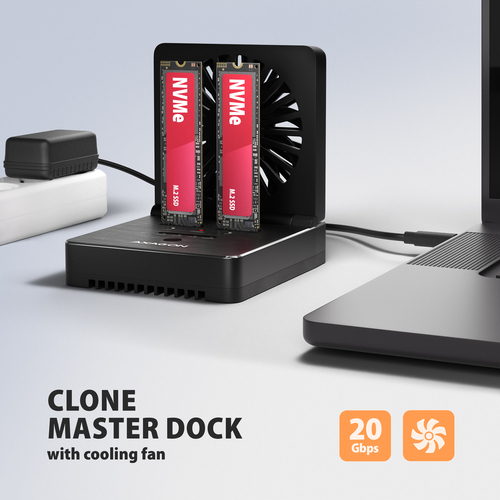 Axagon ADSA-M2C22 USB-C 20Gbps Dual M.2 NVMe & SATA SSD Docking and Cloning Station – image 2