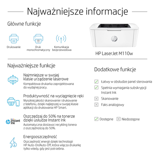 Drukarka laserowa HP LaserJet M110w Wi-Fi USB